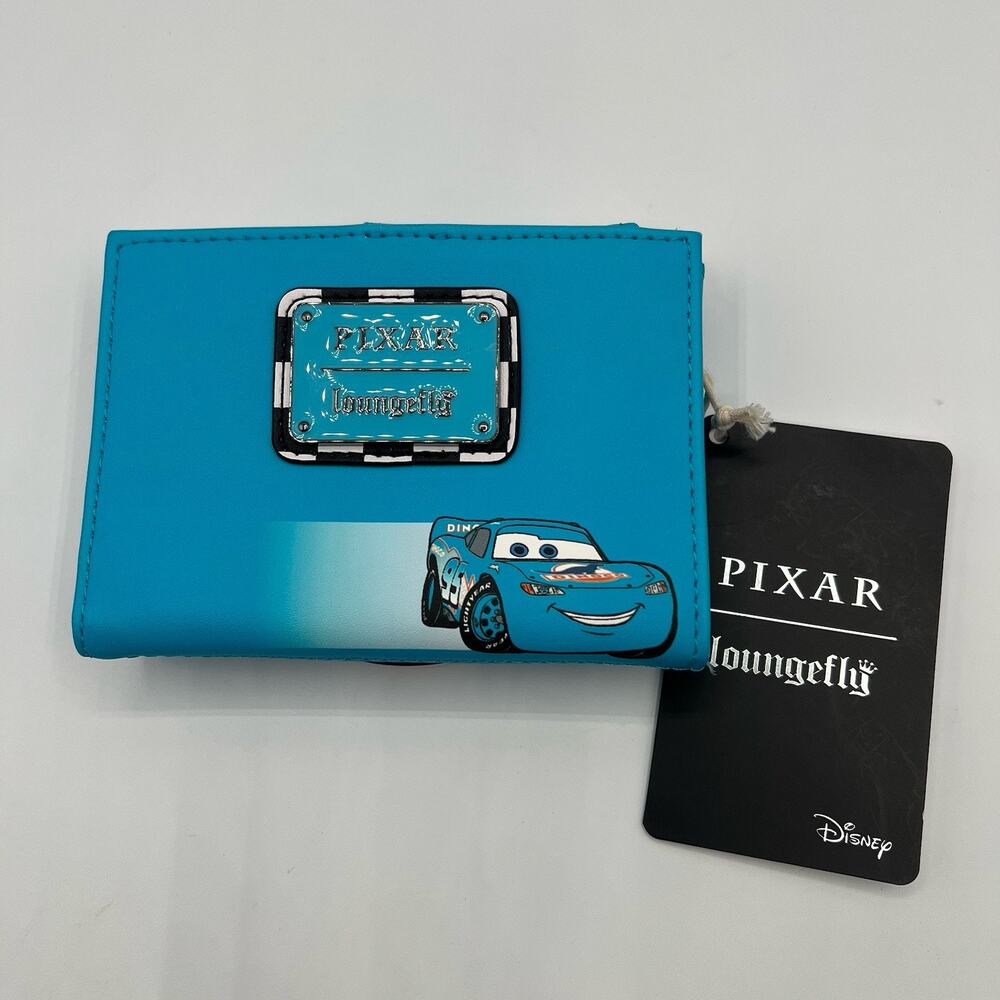 Loungefly Disney Pixar Cars Lightning McQueen Dinoco Checkered Wallet NWT